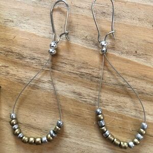 Dainty Minimalist Silver and Bronze Dangle Earrings